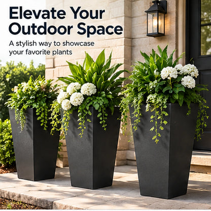Gfiltershop Tall Outdoor Planters, Black Set of 3, 28 Inch PP