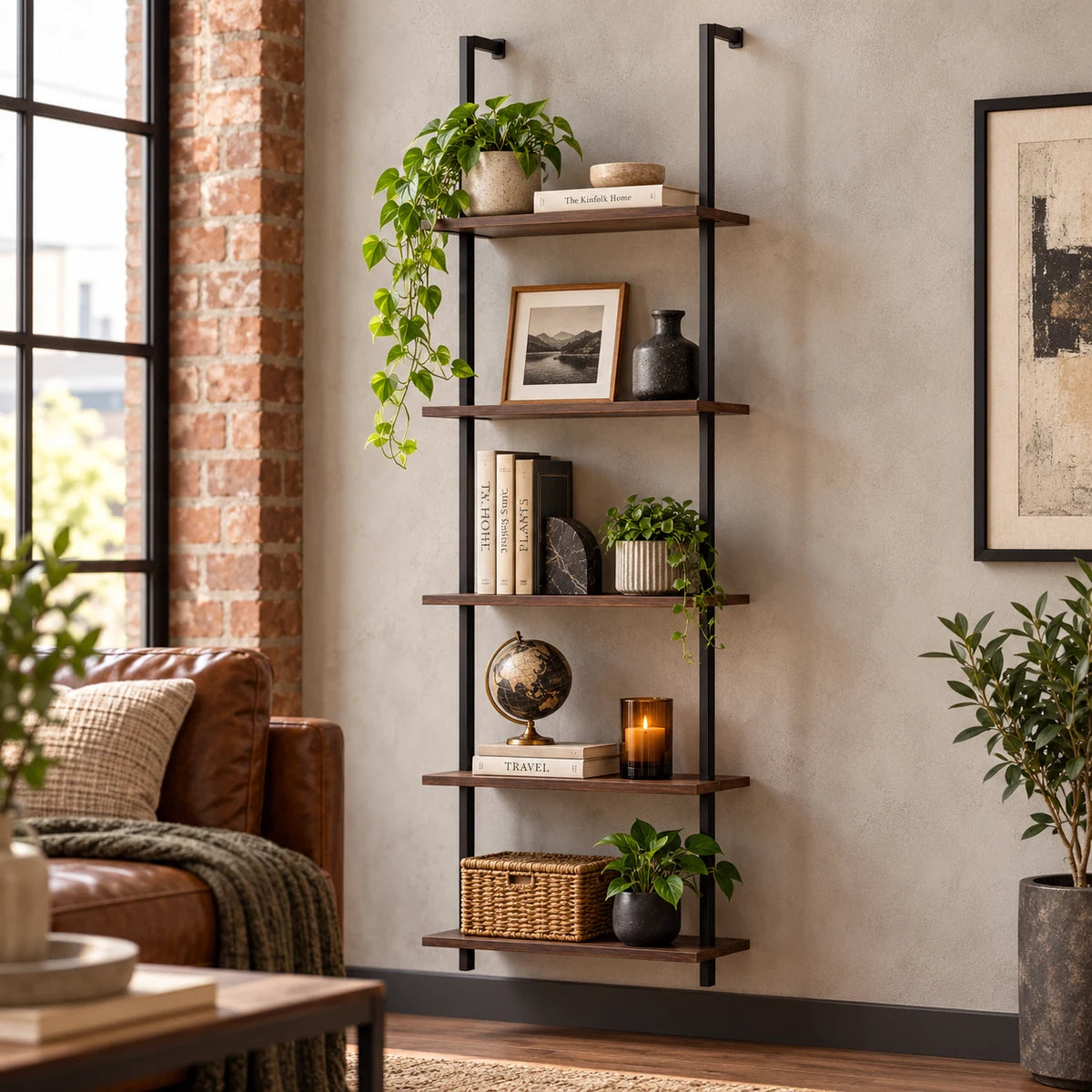 Gfiltershop Industrial Pipe Wall Shelves, 5-Tier, Carbon Steel