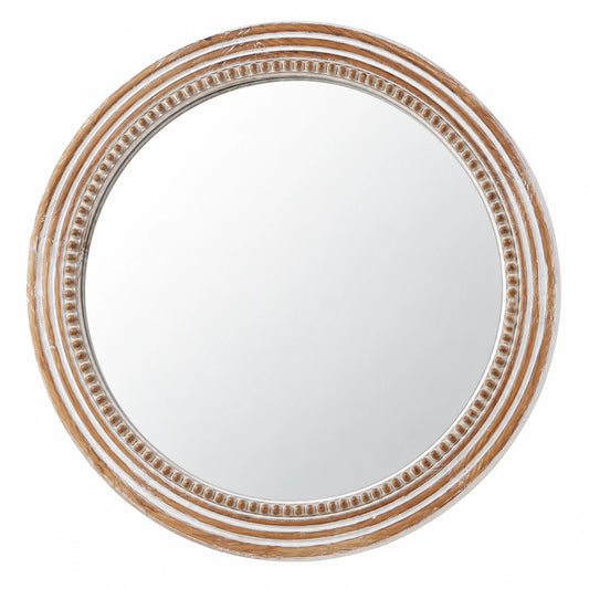 Gfiltershop Round Farmhouse Wall Mirror, Solid Wood, 23.62 Inch