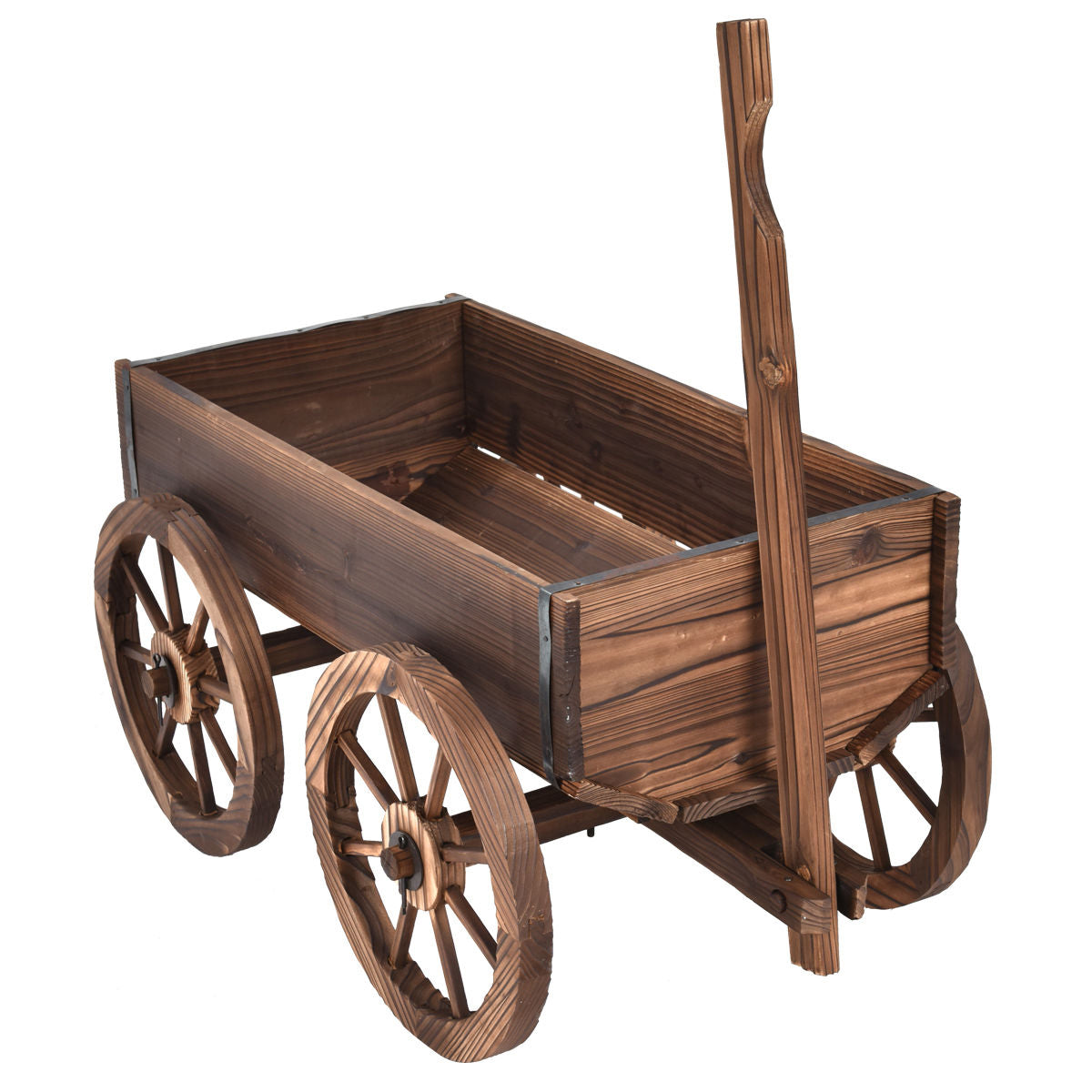 Wooden cart with four wheels on a white background