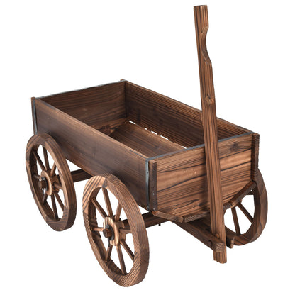Wooden cart with four wheels on a white background